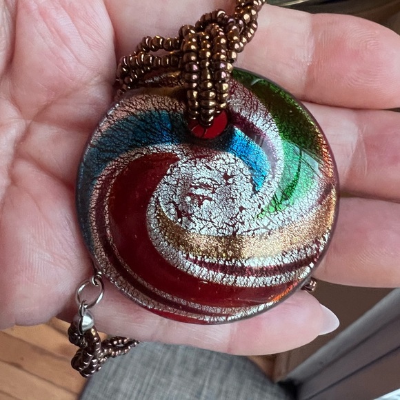 Vintage Colorful Glass Swirl Pendant Necklace - Picture 4 of 7